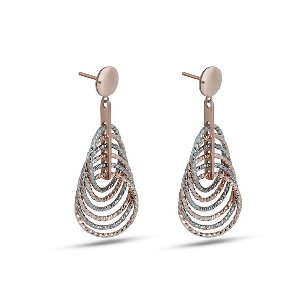 Layered Teardrop Silver Dangle Earrings with a Unique Textured Pattern - Aggarwal jewels