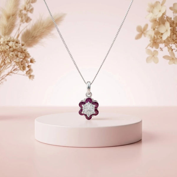 Floral Ruby Silver Pendant - Aggarwal jewels