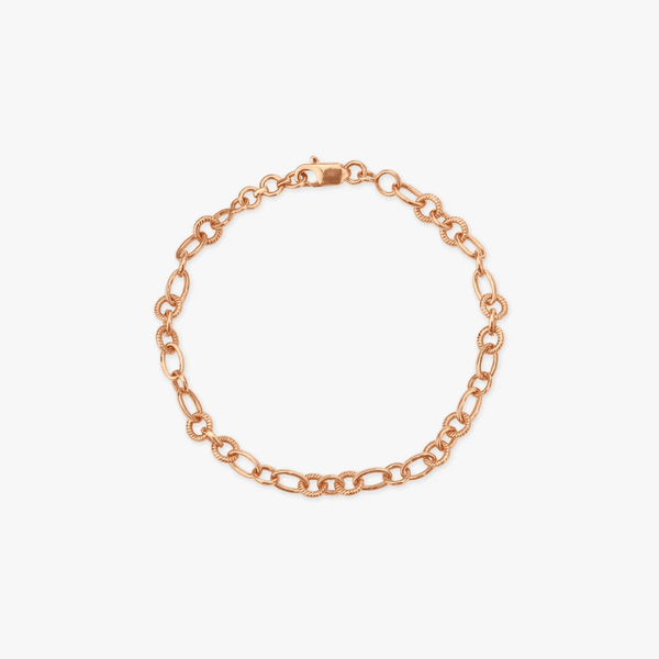 Rose gold link bracelet with small round interlocking links and clasp