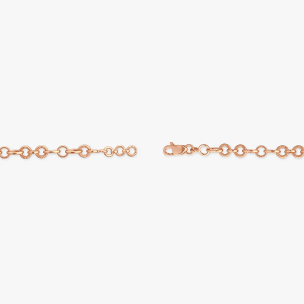 Rose gold chain bracelet with round interlocking links and clasp ends