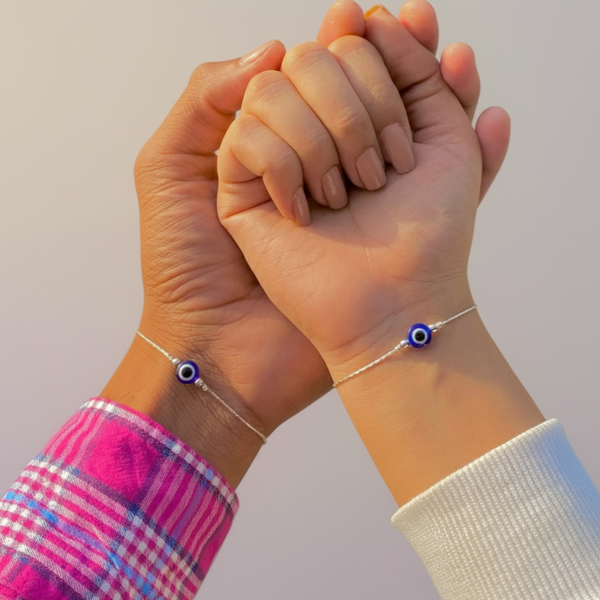 Couple Combo Love & Protection Silver Evil Eye Duo Bracelet - Aggarwal jewels