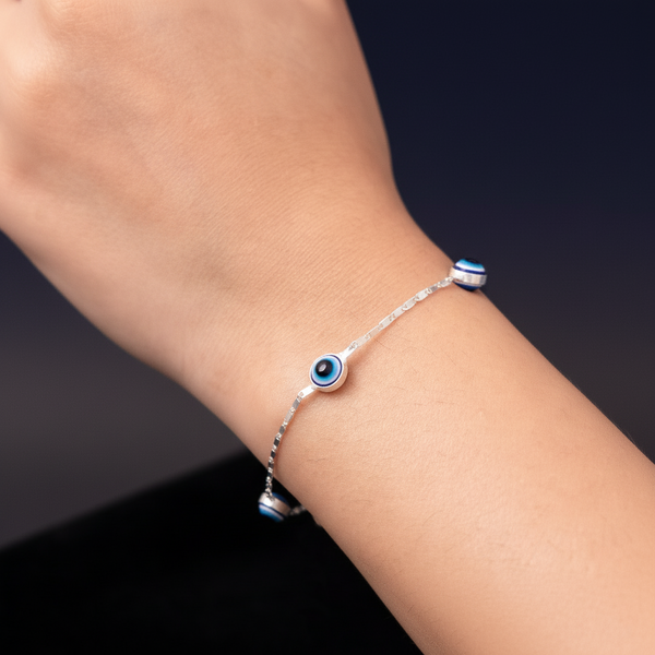 Nazar Charm Silver Evil Eye Bracelet - Aggarwal jewels