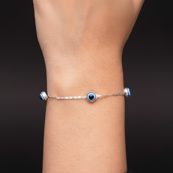 Nazar Charm Silver Evil Eye Bracelet - Aggarwal jewels
