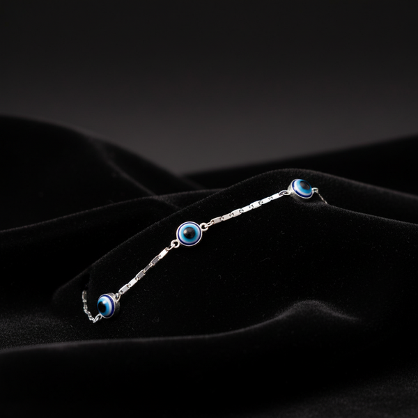 Nazar Charm Silver Evil Eye Bracelet - Aggarwal jewels