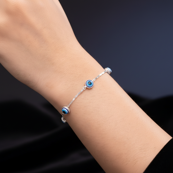 Nazar Charm Silver Evil Eye Bracelet - Aggarwal jewels