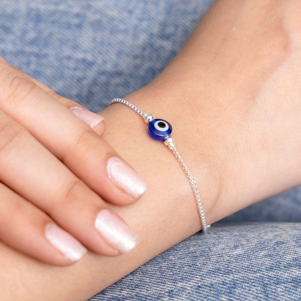 Silver Evil Eye Bracelet Stylish Protection Charm for Everyday Wear - Aggarwal jewels