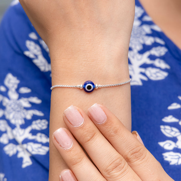 Silver Evil Eye Bracelet Stylish Protection Charm for Everyday Wear - Aggarwal jewels
