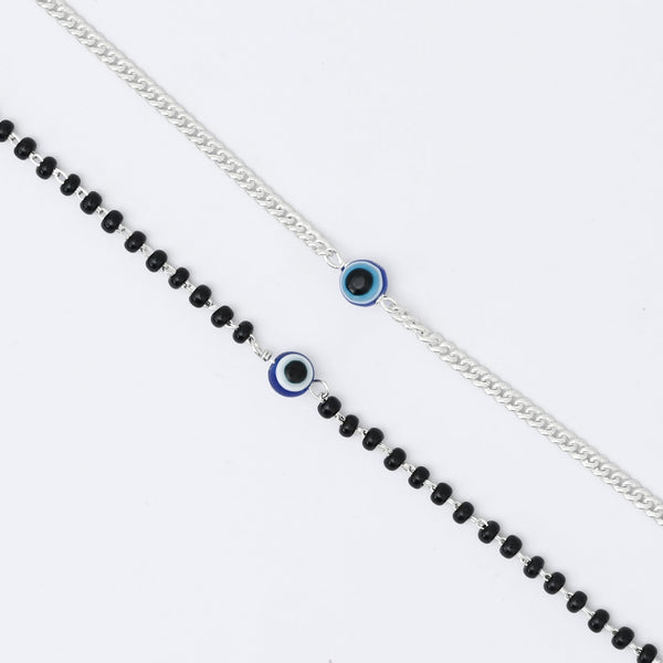 Couple Evil Eye Bracelets Silver Chain & Black Beads - Aggarwal jewels