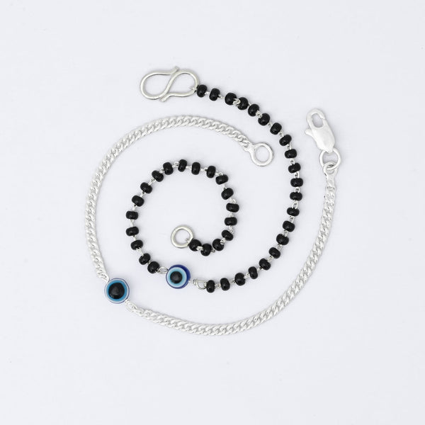 Couple Evil Eye Bracelets Silver Chain & Black Beads - Aggarwal jewels