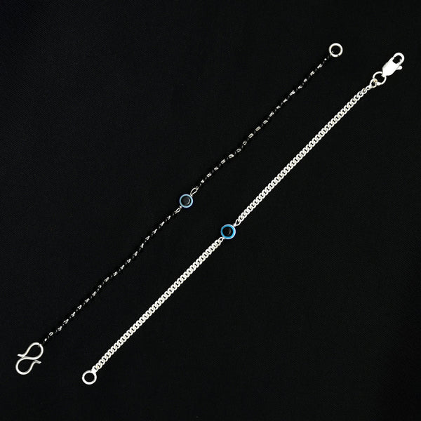 Couple Evil Eye Bracelets Silver Chain & Black Beads - Aggarwal jewels