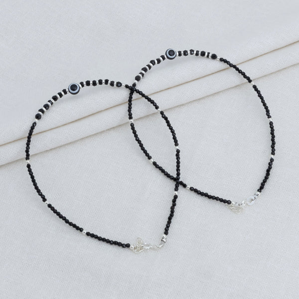Elegant Evil Eye Silver Anklet with Black Beads - Aggarwal jewels