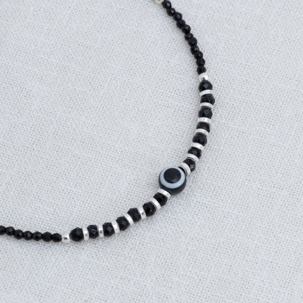 Elegant Evil Eye Silver Anklet with Black Beads - Aggarwal jewels