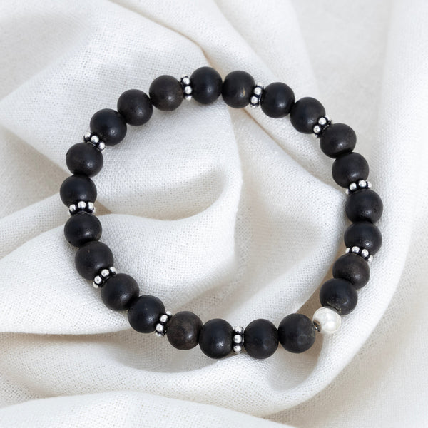 Midnight Aura Black Bead Silver Bracelet - Aggarwal jewels
