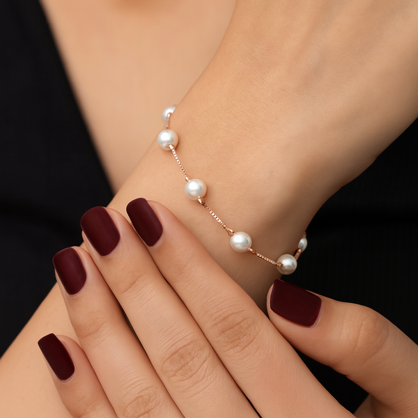 Rose Gold Plated Pearl Silver Bracelet - Aggarwal jewels