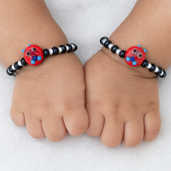 Red Playful Silver & Black Beaded baby Bracelet - Aggarwal jewels