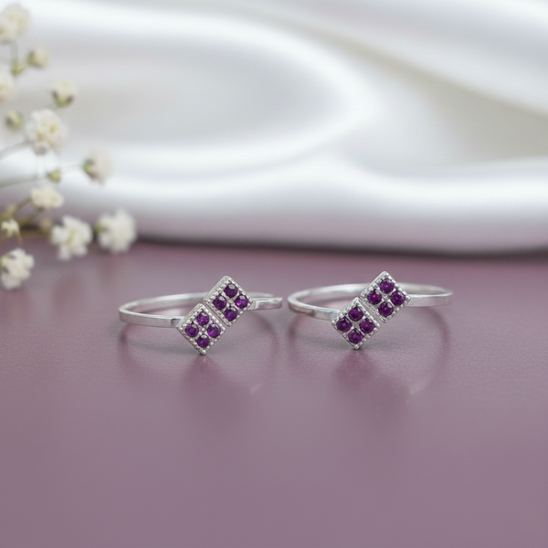 Dual Square Pink Stone Toe Ring - Aggarwal jewels