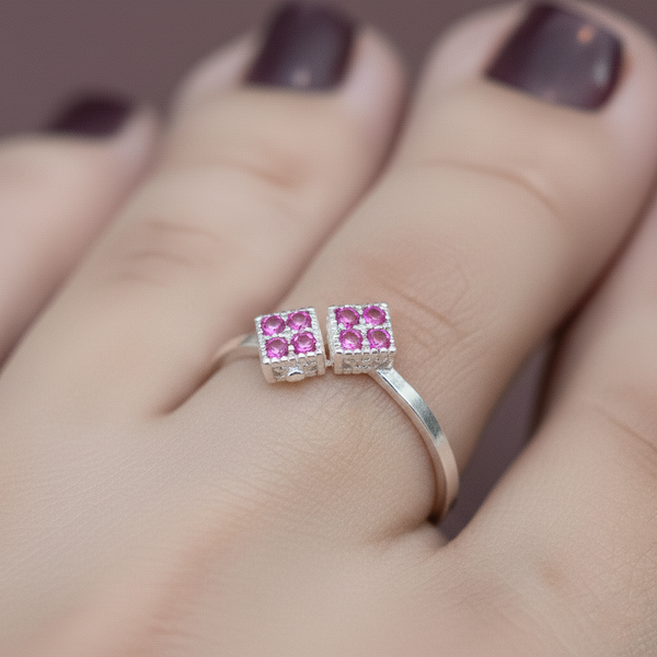 Dual Square Pink Stone Toe Ring - Aggarwal jewels