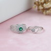 His & Her Silver Couple Rings Green Solitaire Men’s Band & Heart CZ Ring - Aggarwal jewels