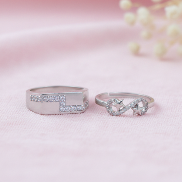His & Her Silver Couple Rings Infinity Star & Geometric Design - Aggarwal jewels