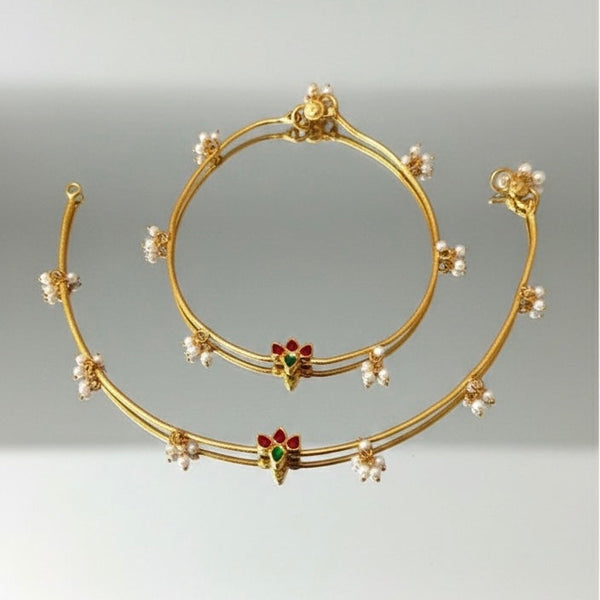 Lotus Anklet Gold Polish Silver - Aggarwal jewels