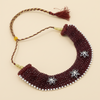 Maroon Chatai Necklace with Three Silver Flower Charms & Pearl Border - Aggarwal jewels