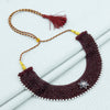 Maroon Chatai Necklace with Silver Flower Pendant & Pearl Border - Aggarwal jewels