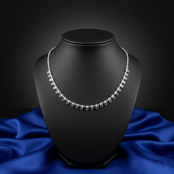 Green Heart Stone Silver Necklace for Girls & Women - Aggarwal jewels