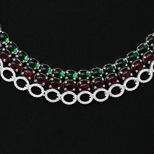 Premium Silver Bridal Jewellery Set of Gemstone - Aggarwal jewels