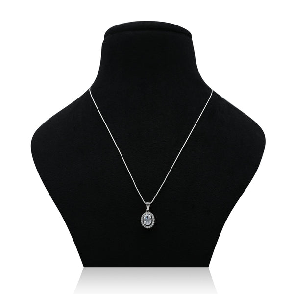 Silver Center CZ Oval Design Gem Stone Chain Pendant for Girls - Aggarwal jewels