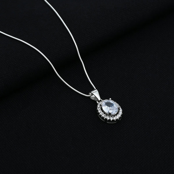 Silver Center CZ Oval Design Gem Stone Chain Pendant for Girls - Aggarwal jewels