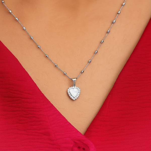 Silver Heart Solitaire Pendant & Earrings Set - Aggarwal jewels