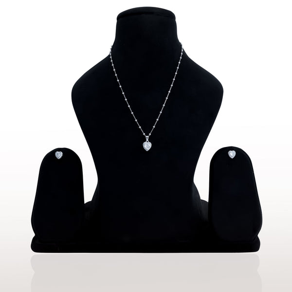 Silver Heart Solitaire Pendant & Earrings Set - Aggarwal jewels