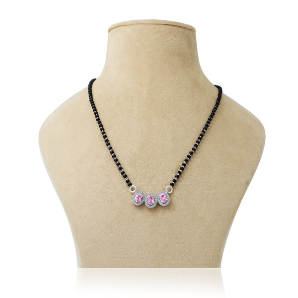 Beautiful Mangalsutra Adorned with a Pink Sapphire and American Diamonds - Aggarwal jewels