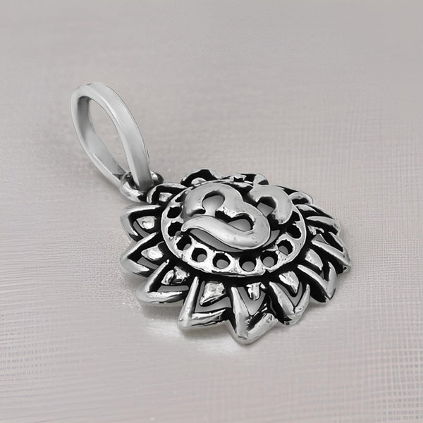 Sterling Silver Center Om Surya Design Pendant - Aggarwal jewels