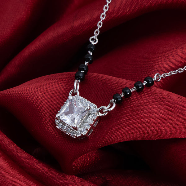 Classic Black Beaded Mangalsutra with Sparkling Square Pendant - Aggarwal jewels