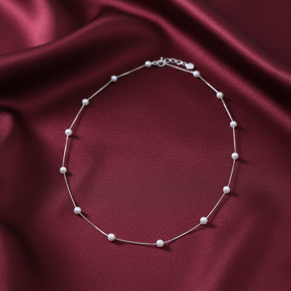 Sterling Silver Small Connecting Design with Pearl Chain - Aggarwal jewels
