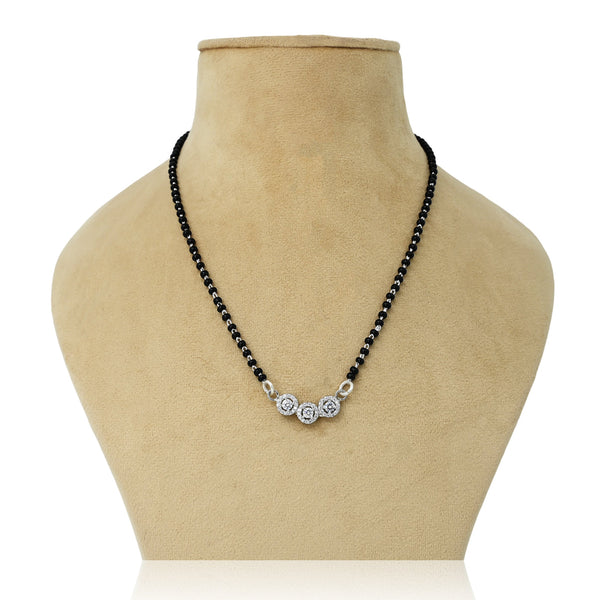 Silver Center CZ Stone Three Circle Design Mangalsutra for Girls - Aggarwal jewels