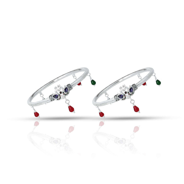 Silver Red and Green Bead with Peacock Design Kada Payal for Girls - Aggarwal jewels