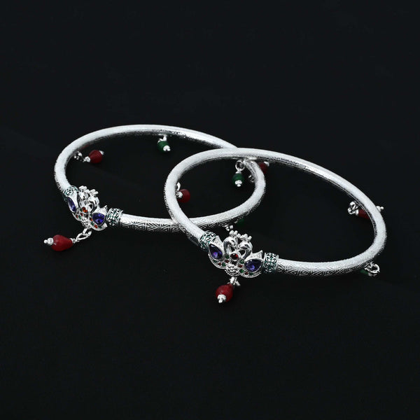 Silver Red and Green Bead with Peacock Design Kada Payal for Girls - Aggarwal jewels