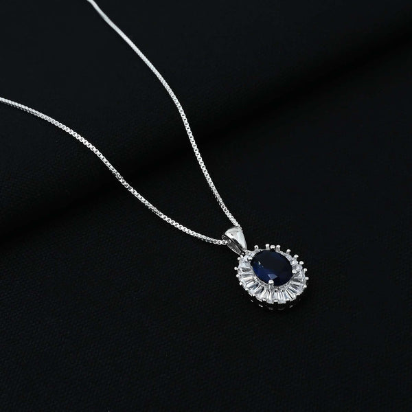 Sterling Silver Oval Shape Blue Stone Pendant for Girls - Aggarwal jewels