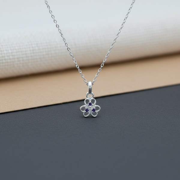 Sterling Silver Blue Stone Floral Pendant - Aggarwal jewels