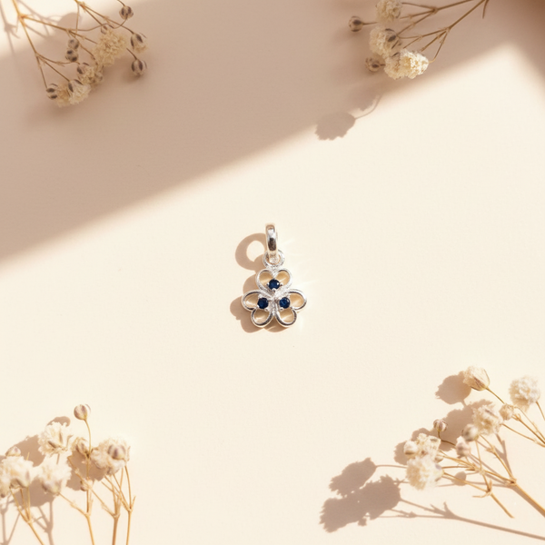 Sterling Silver Blue Stone Floral Pendant - Aggarwal jewels