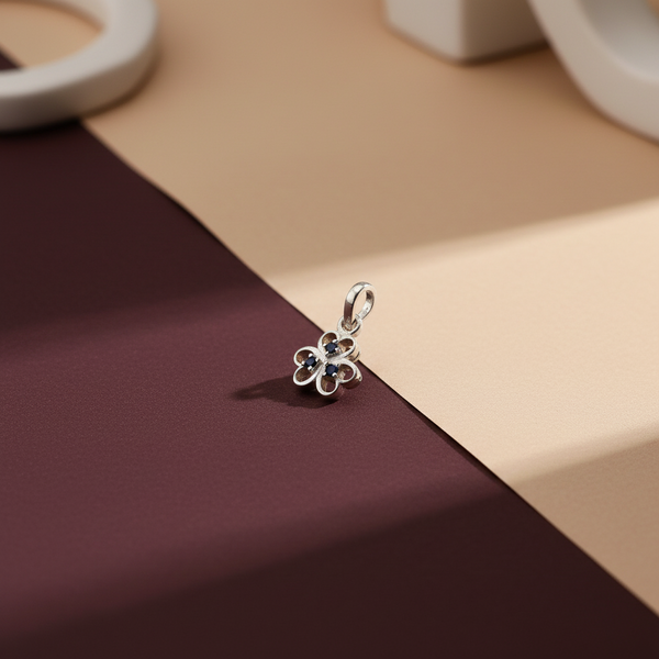 Sterling Silver Blue Stone Floral Pendant - Aggarwal jewels