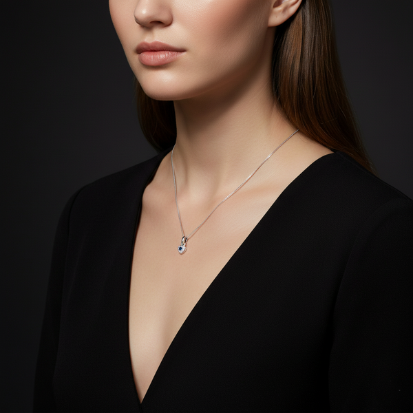 Premium Crafted Silver Heart Pendant Blue Stone Detail - Aggarwal jewels