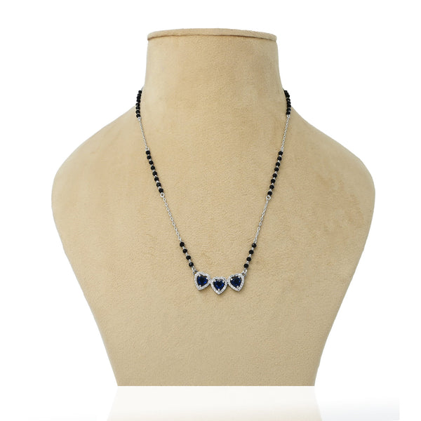Sterling Silver Three Center Heart Shape Blue Stone Mangalsutra for Girls - Aggarwal jewels