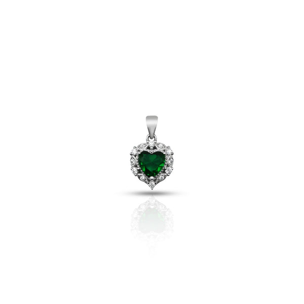 Silver Center Green Gem Stone Heart Shape Pendant for Girls - Aggarwal jewels