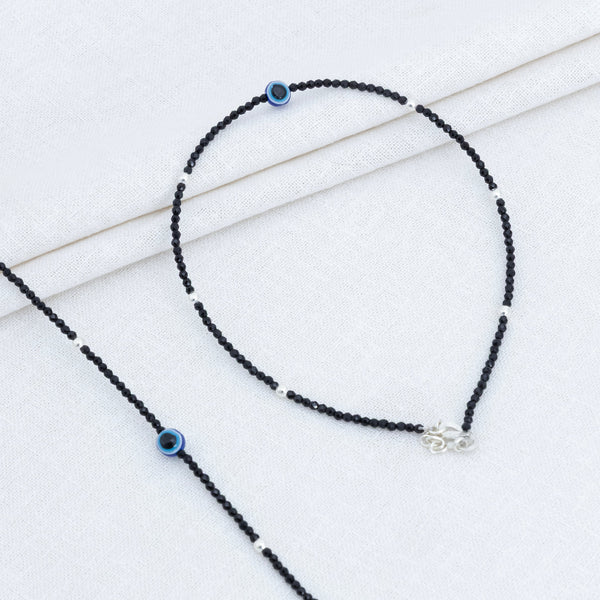 Blue Buds Evil Eye Silver Anklet - Aggarwal jewels