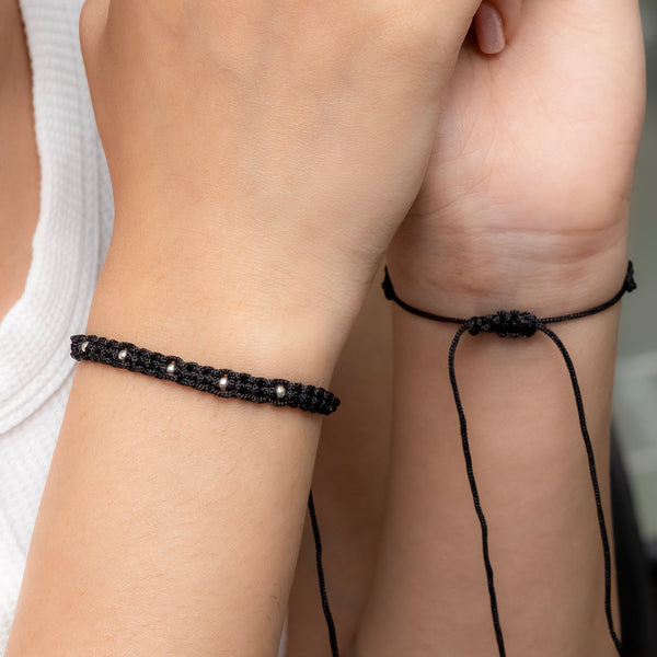 Handmade Black Thread Bracelet with Silver Beads - Aggarwal jewels