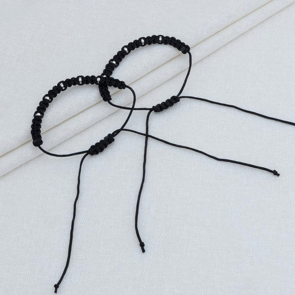 Handmade Black Thread Bracelet with Silver Beads - Aggarwal jewels