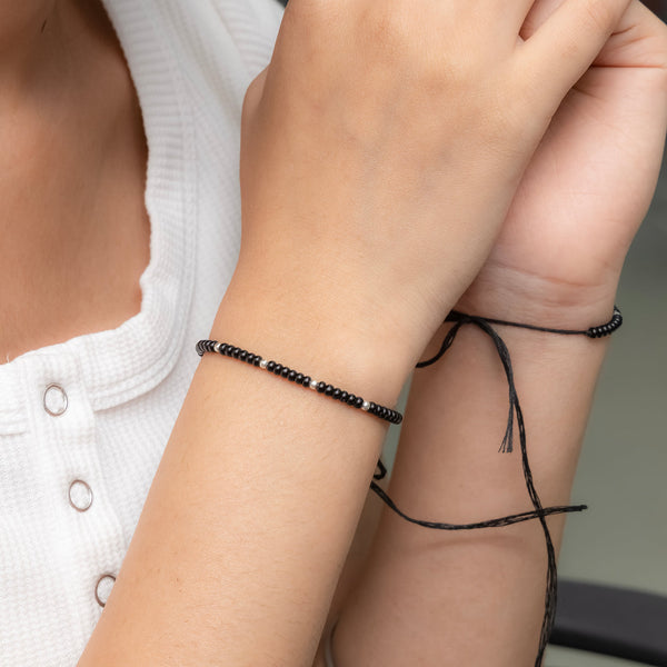 Black Beads Bracelet with Silver Accents - Aggarwal jewels